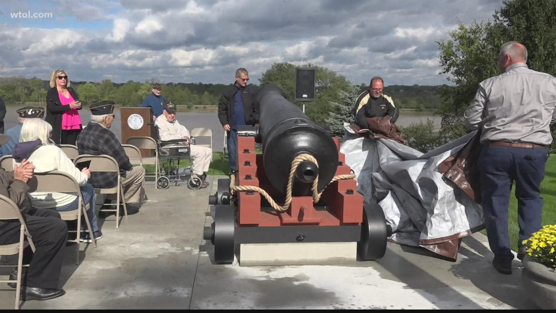 After a few months away, the USS Constitution replica cannons were unveiled with a new look at the city's rededication ceremony Saturday