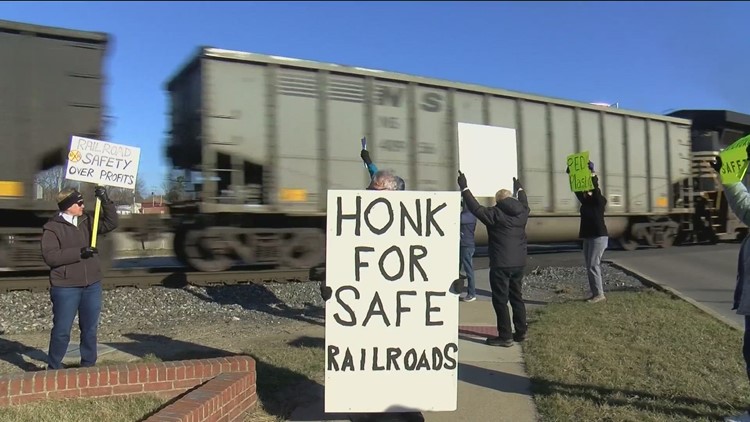 Protestors in Fremont demand rail industry safety changes in response to Ohio train derailments