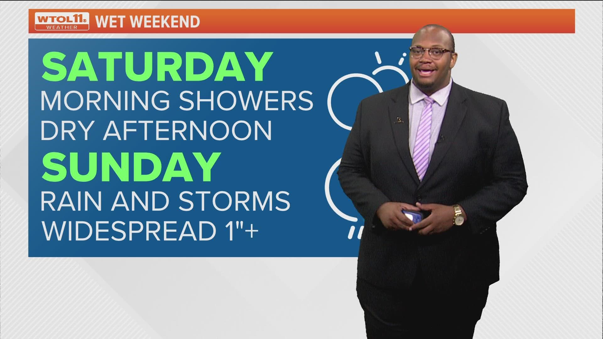 Aside from the morning showers, most of Saturday will remain dry and partly sunny. More storms are on the way for a soggy Sunday.