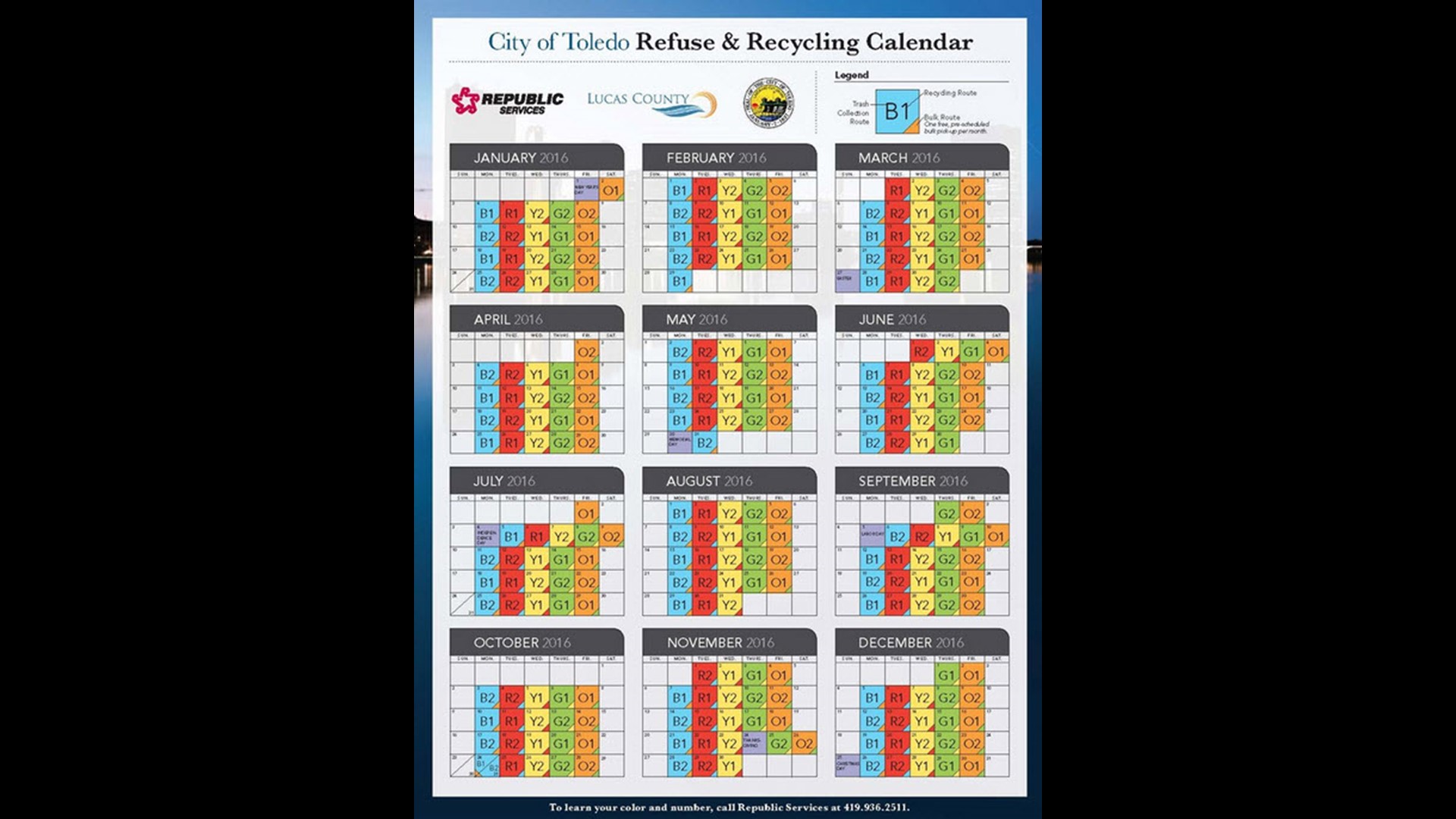 City of Toledo releases 2016 Refuse and Recycling Calender