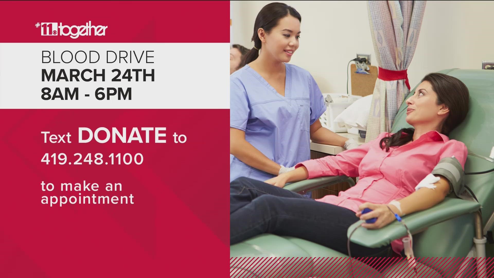 The annual blood drive will be from 8 a.m. to 6 p.m. Friday, March 24, at Maumee United Methodist Church.