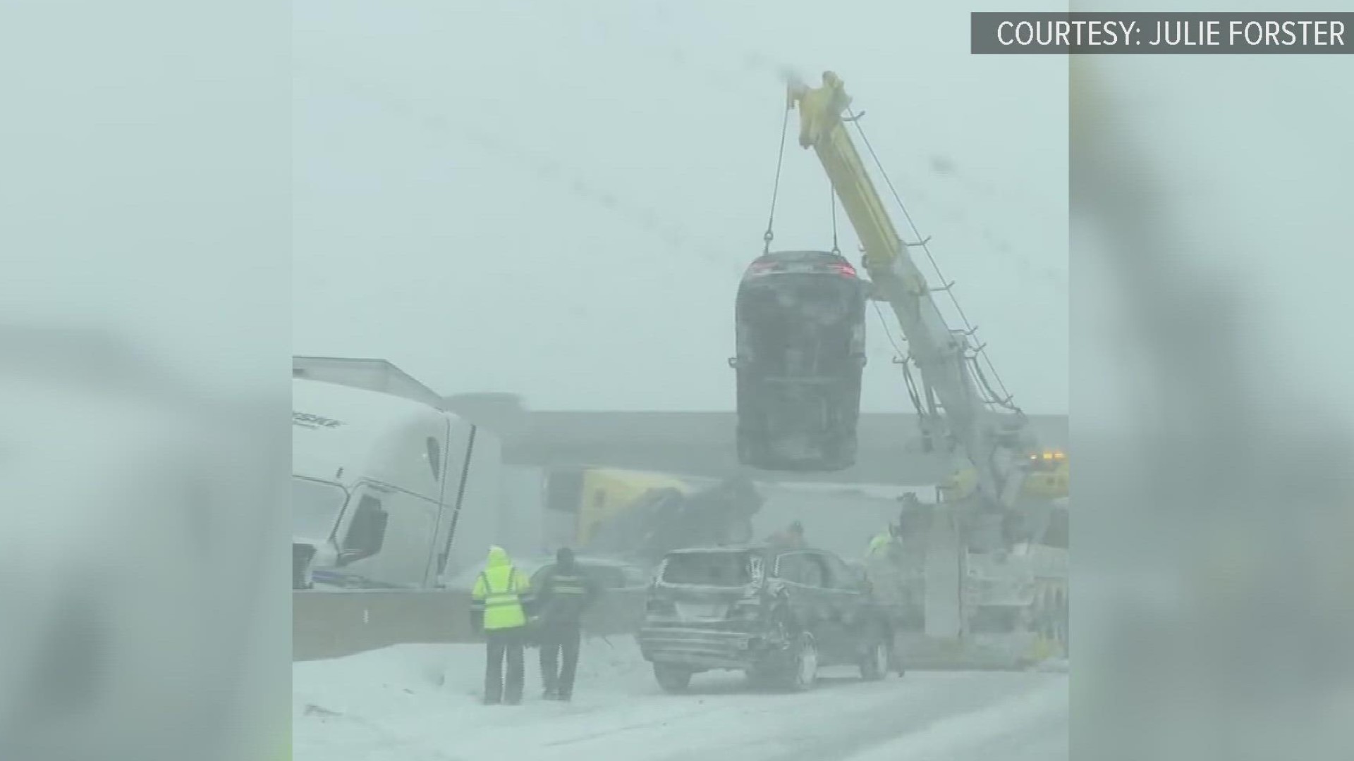 Multiple agencies are on scene of a string of major crashes that closed a portion of the Ohio Turnpike in both directions Friday. Viewer video from Julie Forster.