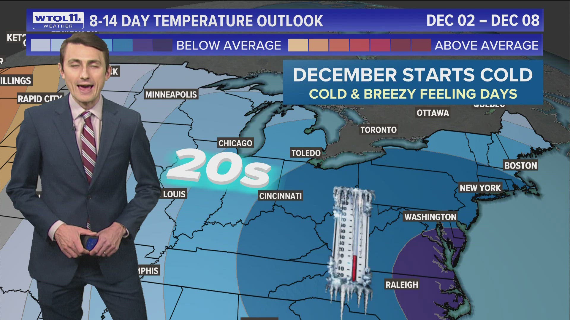 Cooler weather moving in Tuesday will stick around for the Thanksgiving holiday, into the weekend, then into December.