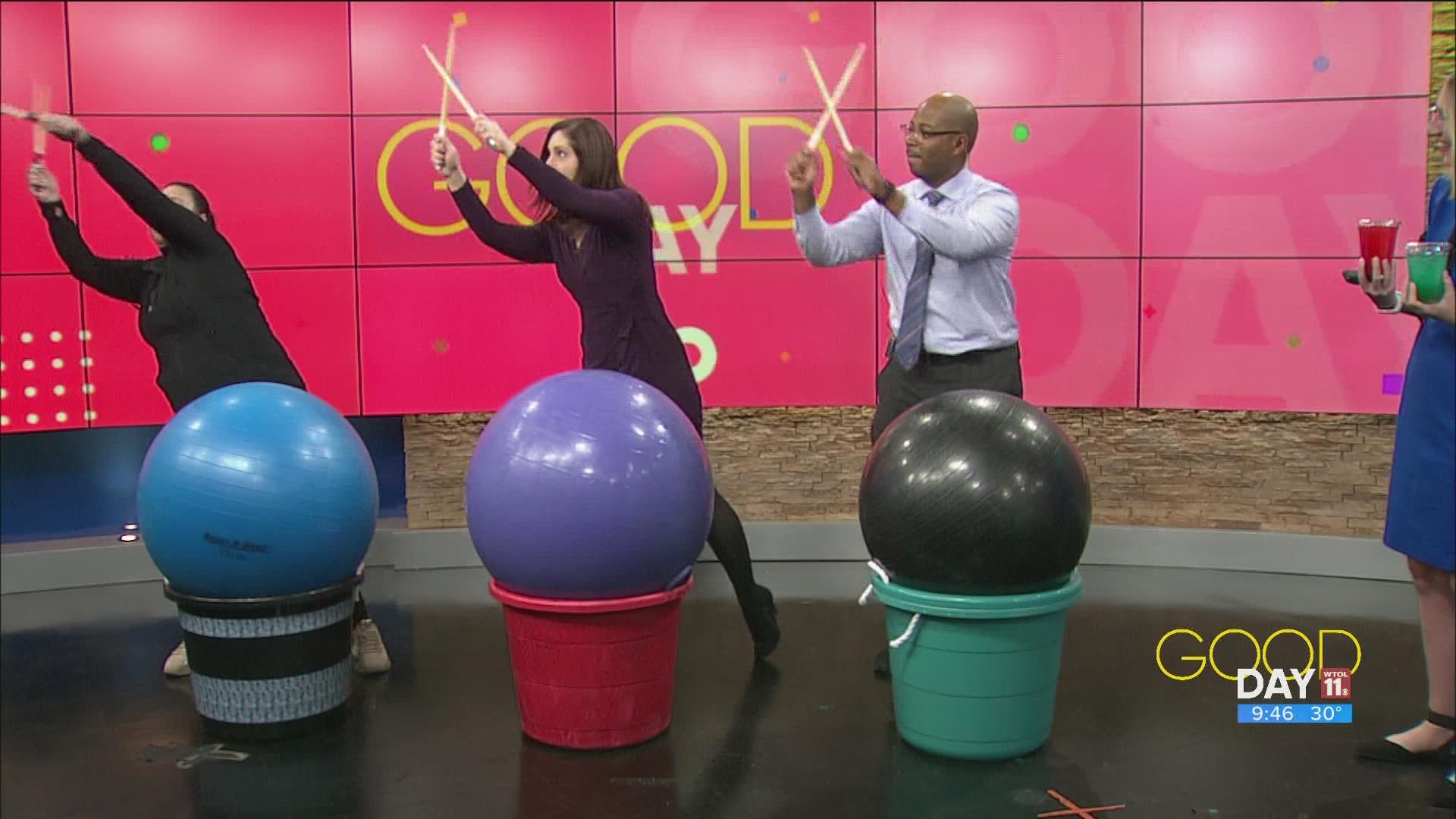 Stephanie Roark from Health Spot Nutrition in Toledo shows the Good Day crew how to work out and have fun with cardio drumming.