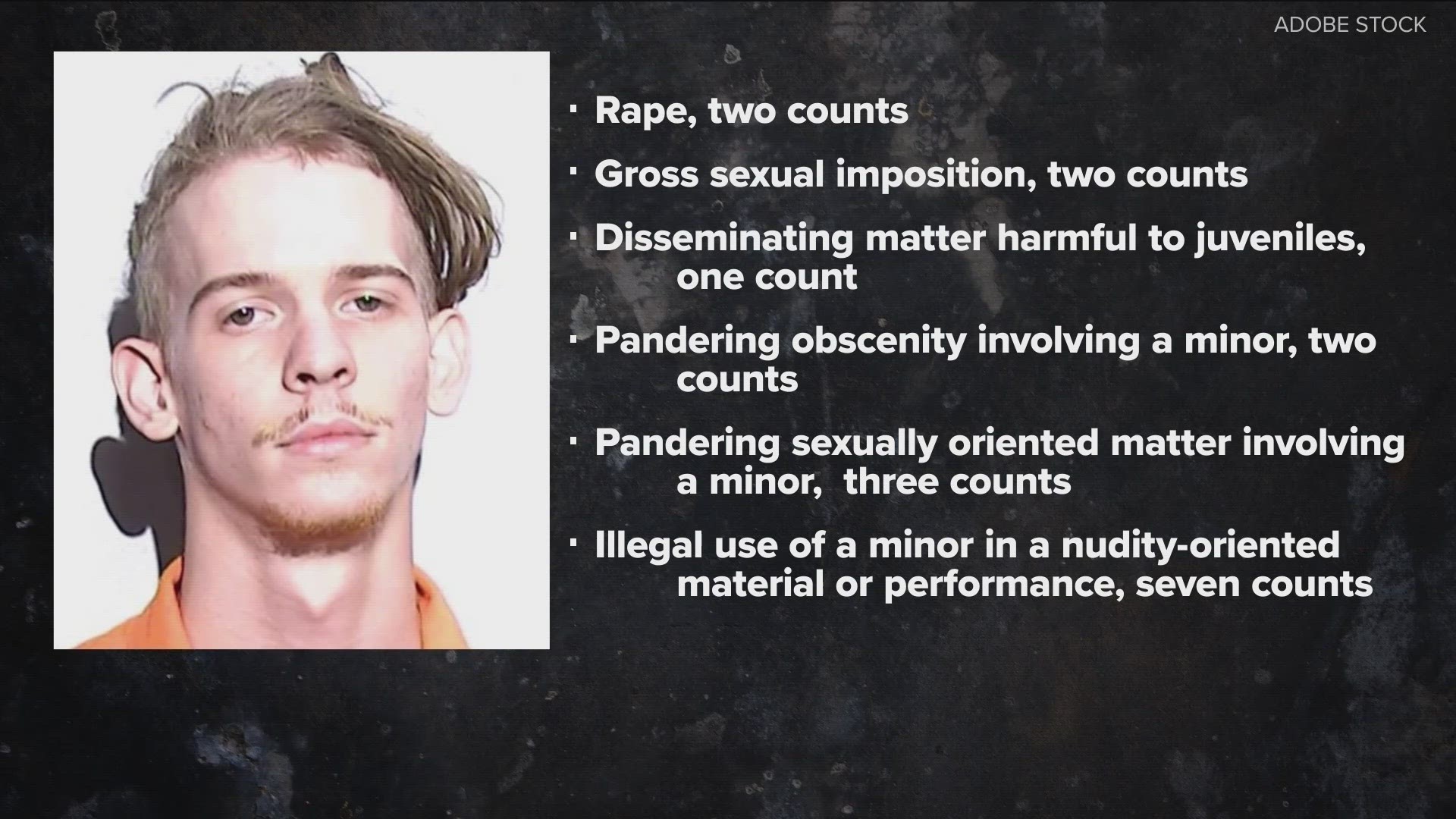 Logan Brentlinger is accused of sexually abusing victims younger than 10 years old. A grand jury indicted him Tuesday on 17 counts.