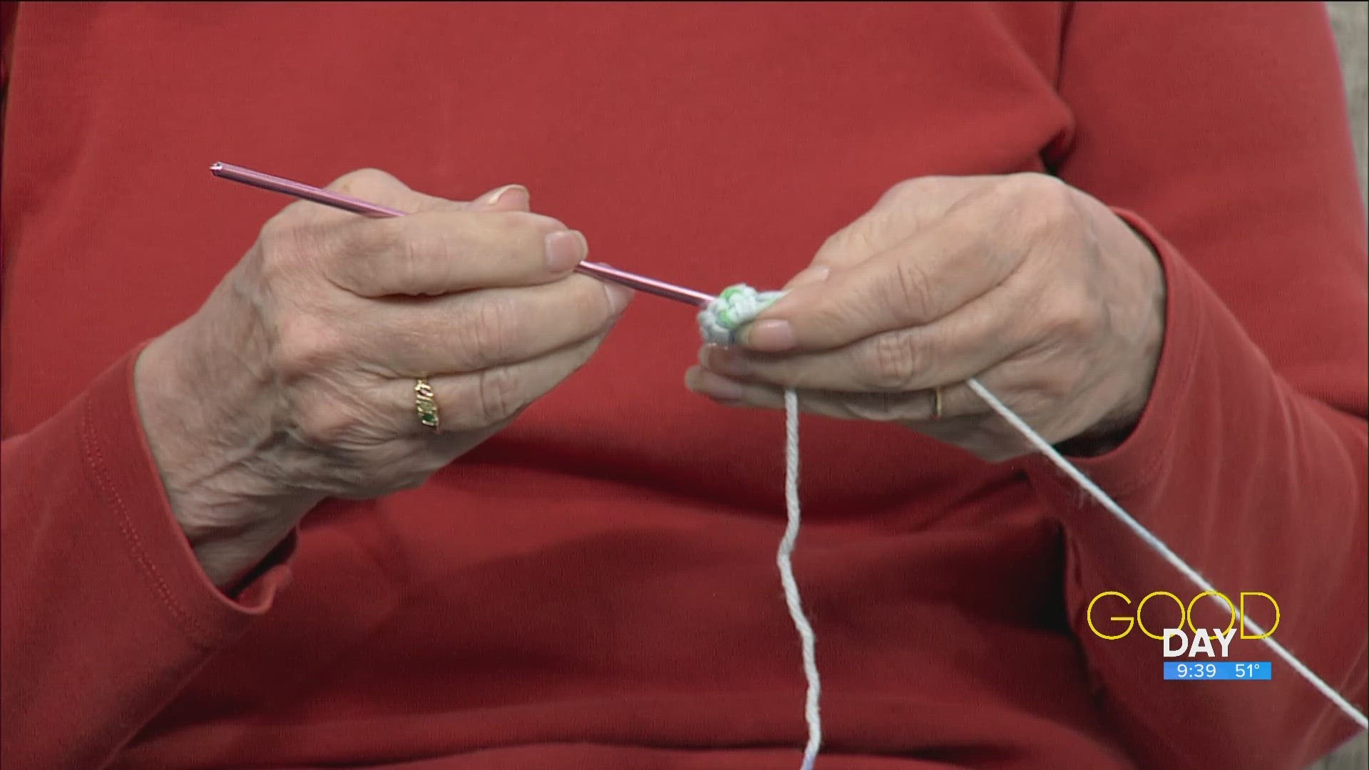 Gloria Gillhouse and Theresa Isaacs are from Harvest Tabernacle Church in Toledo talk their crocheting projects which they give to babies in the NICU.