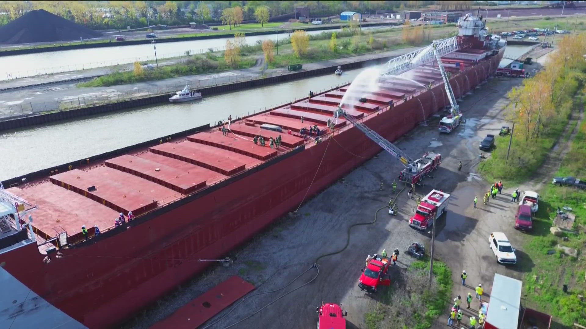 Firefighters from all over the Great Lakes Region came to Oregon this week to learn how best to attack freighter fires both on the lake and while docked.