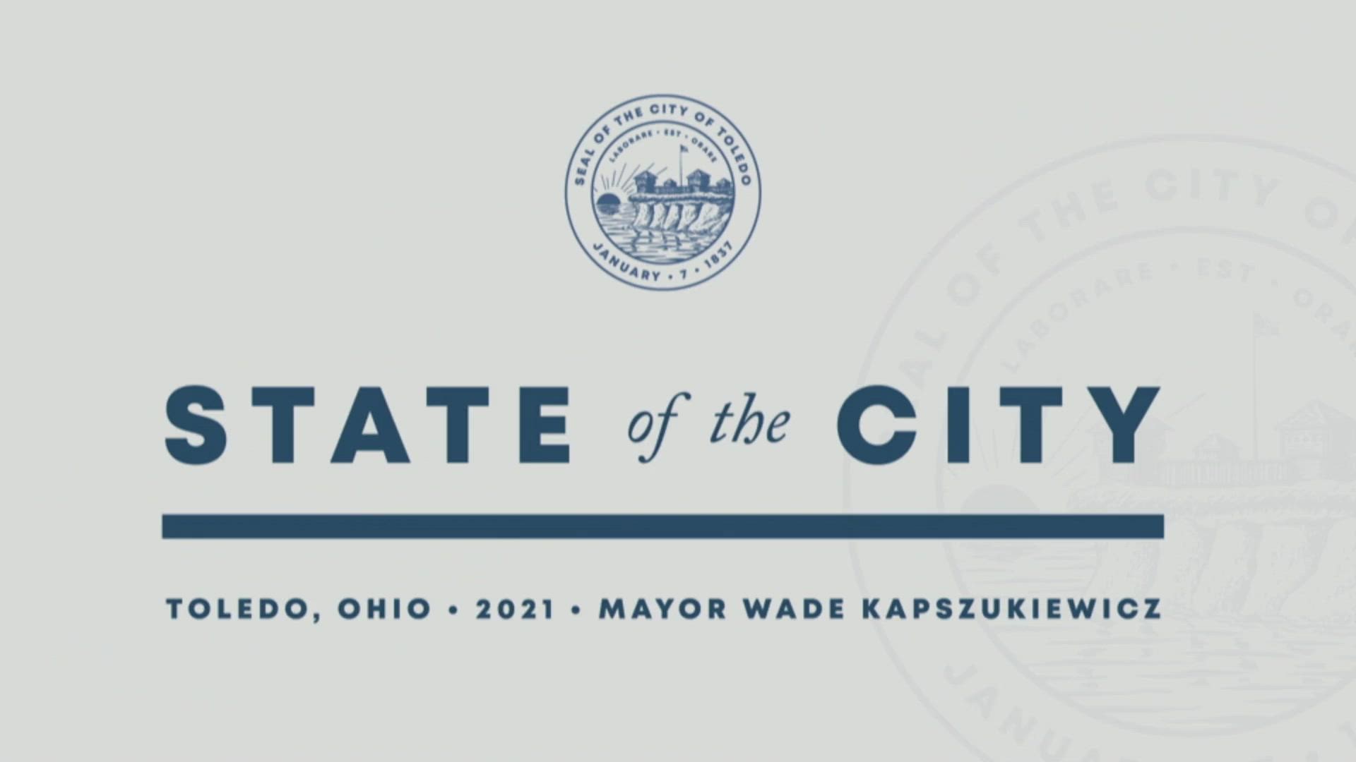Mayor Wade Kapszukiewicz delivered the 2021 State of the City address virtually from the Toledo Museum of Art's Peristyle Theater.