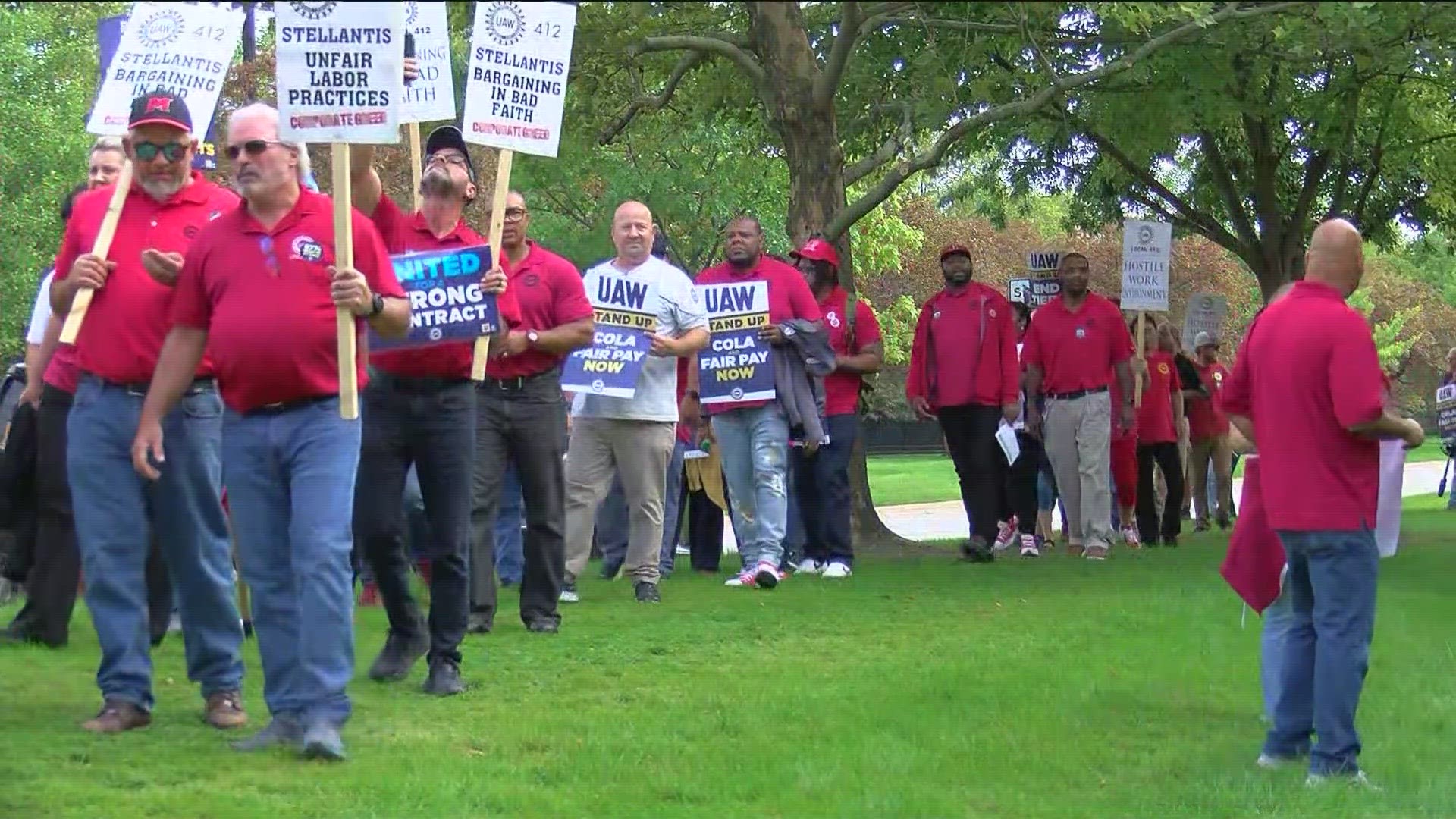 UAW members rallied Wednesday in Detroit as the union considers expanding its strike against the Big 3 automakers
