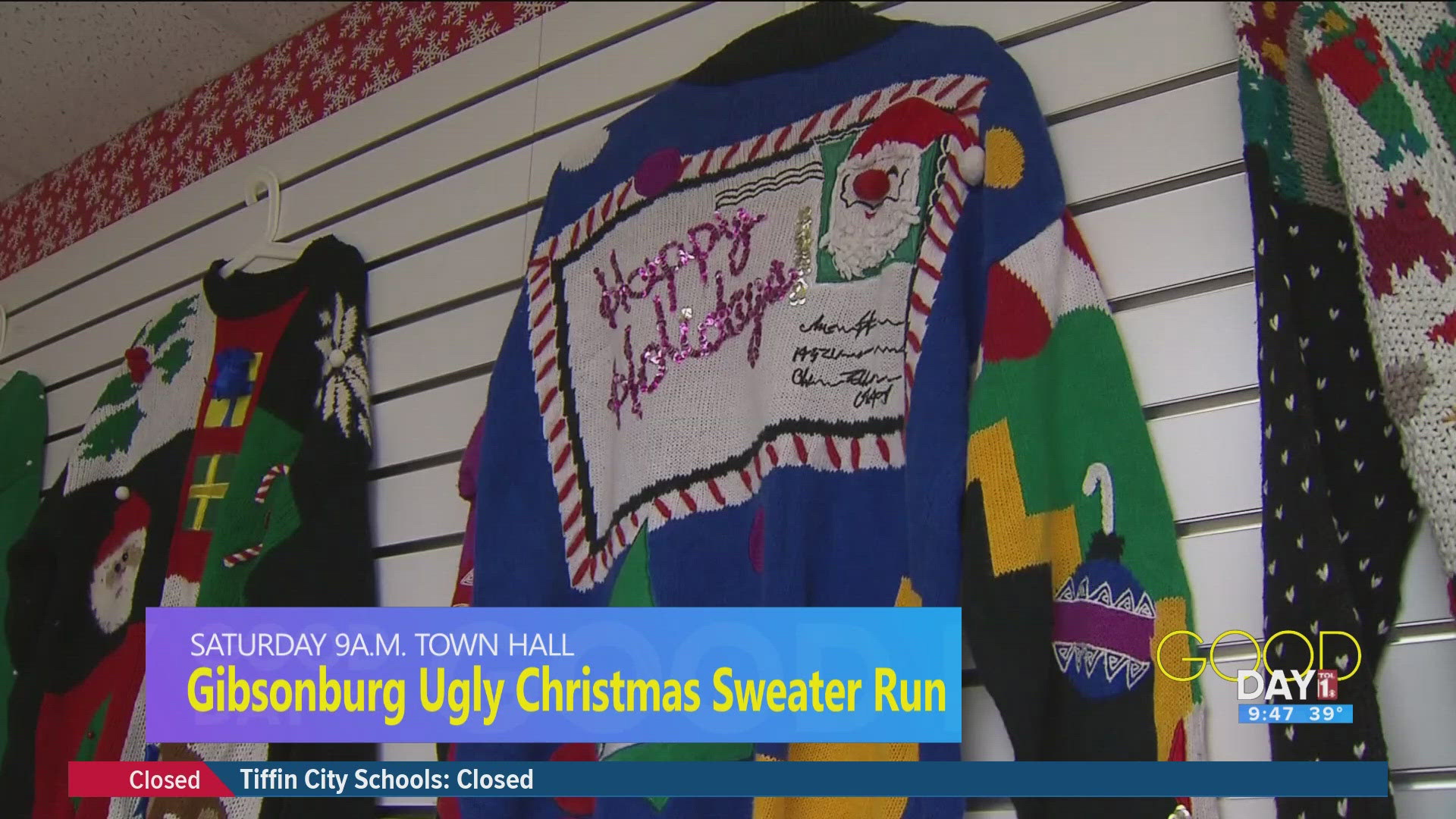 Marc Glotzbecker and Anthony Caprara from the Gibsonburg Ugly Christmas Sweater Run talks how the 5K benefits the community.