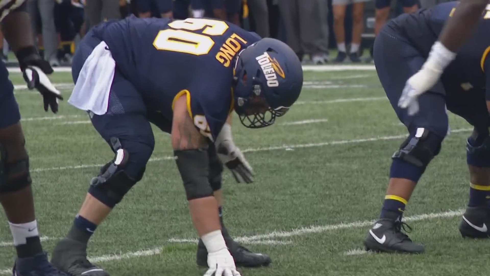 The junior offensive lineman missed all of the 2022 season with a broken ankle. He has started both of Toledo's games this year at right guard.