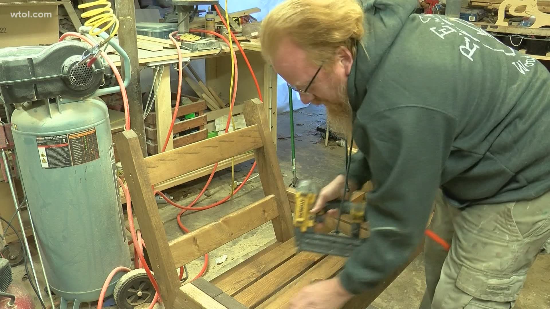 It's the second memorial bench Toledo woodworker Robb Moore has made in six months for a police officer killed in the line of duty.