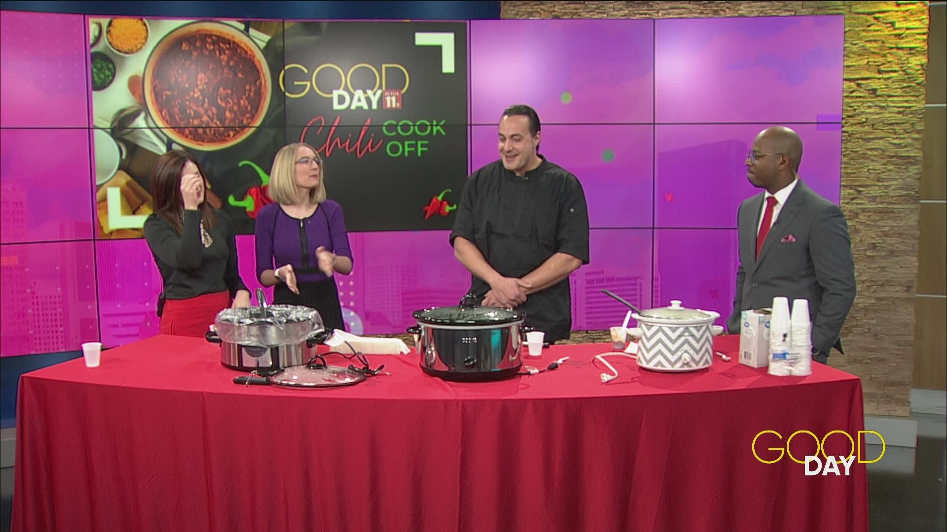 Whose chili will emerge victorious? Tony Packos chef George Chatzidakis chooses a winner.