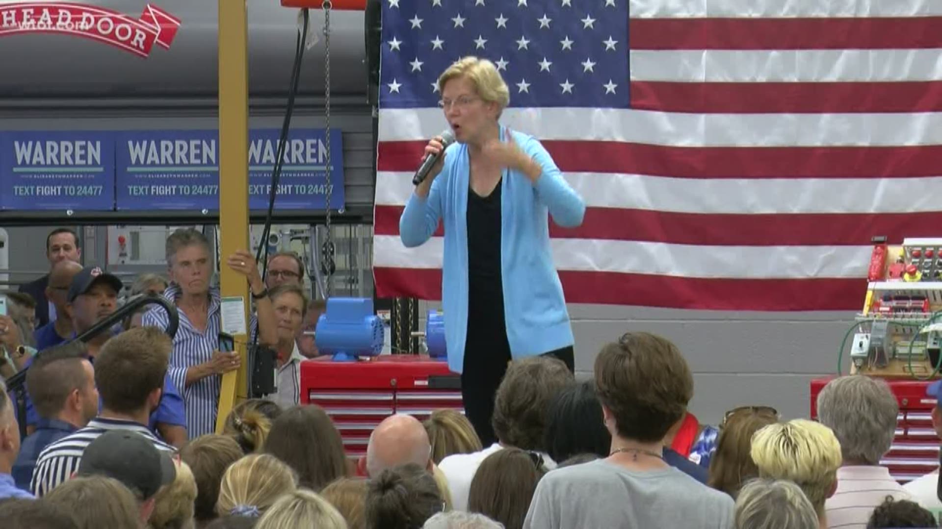 After announcing her trade policy on Monday, Warren's campaign stop in Toledo focused on the economy with heavy criticism to "giant multinational corporations."