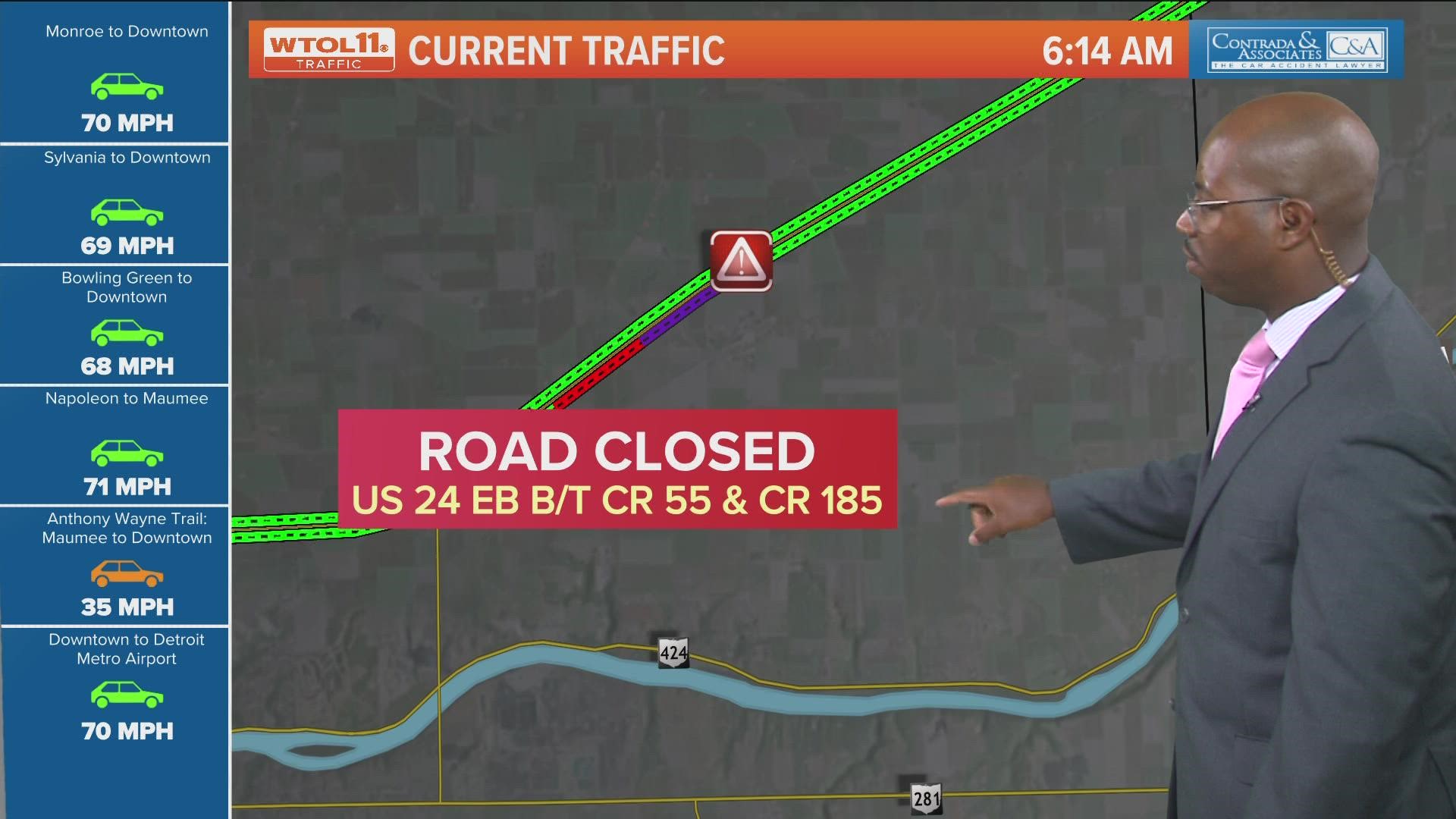 US-24 east in Defiance County is closed at Jewell Rd. because of semi fire.