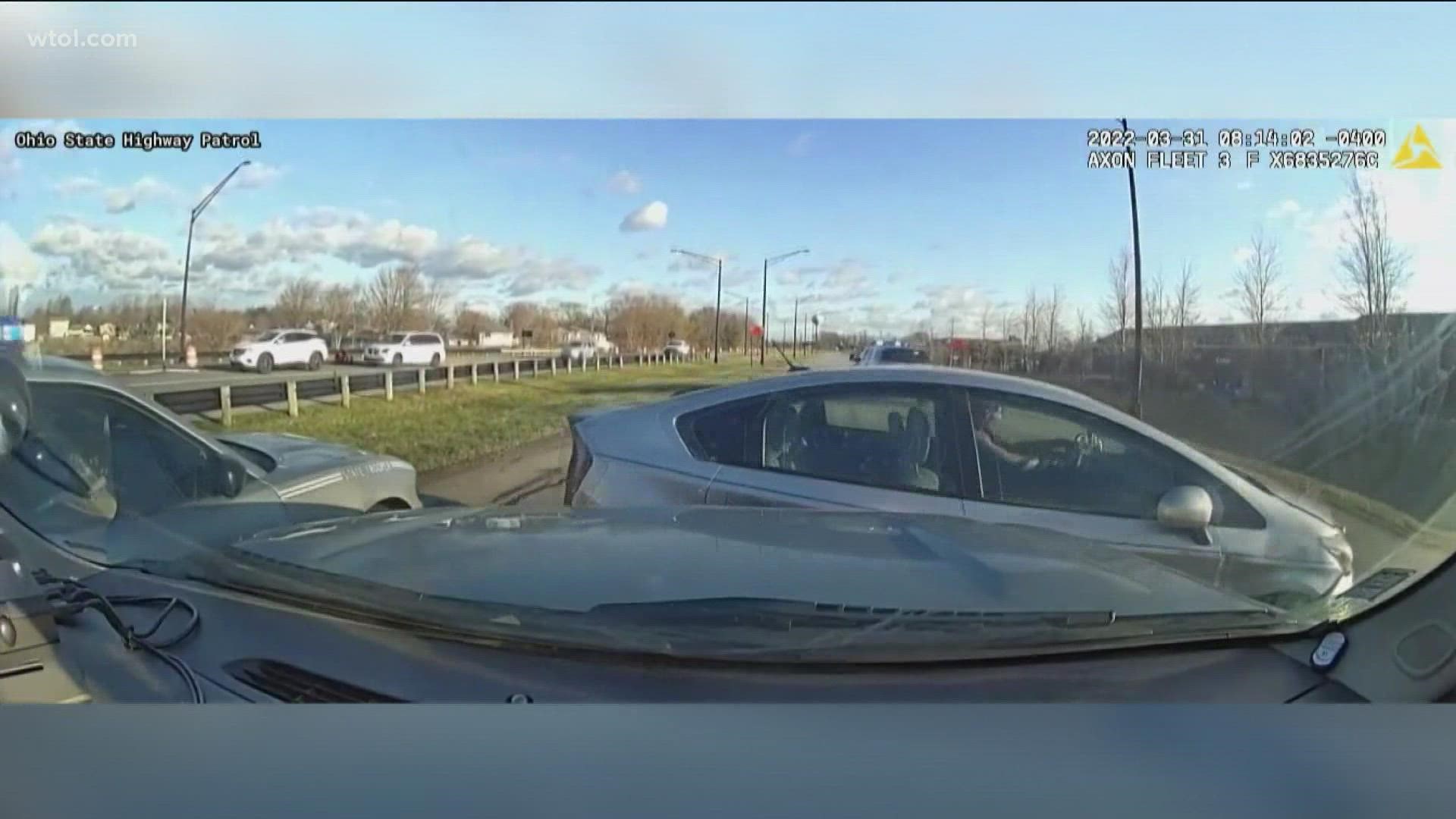 Dash-cam video from the Ohio State Highway Patrol cruiser shows the pursuit of one of the suspects in Officer Dominic Francis's death.