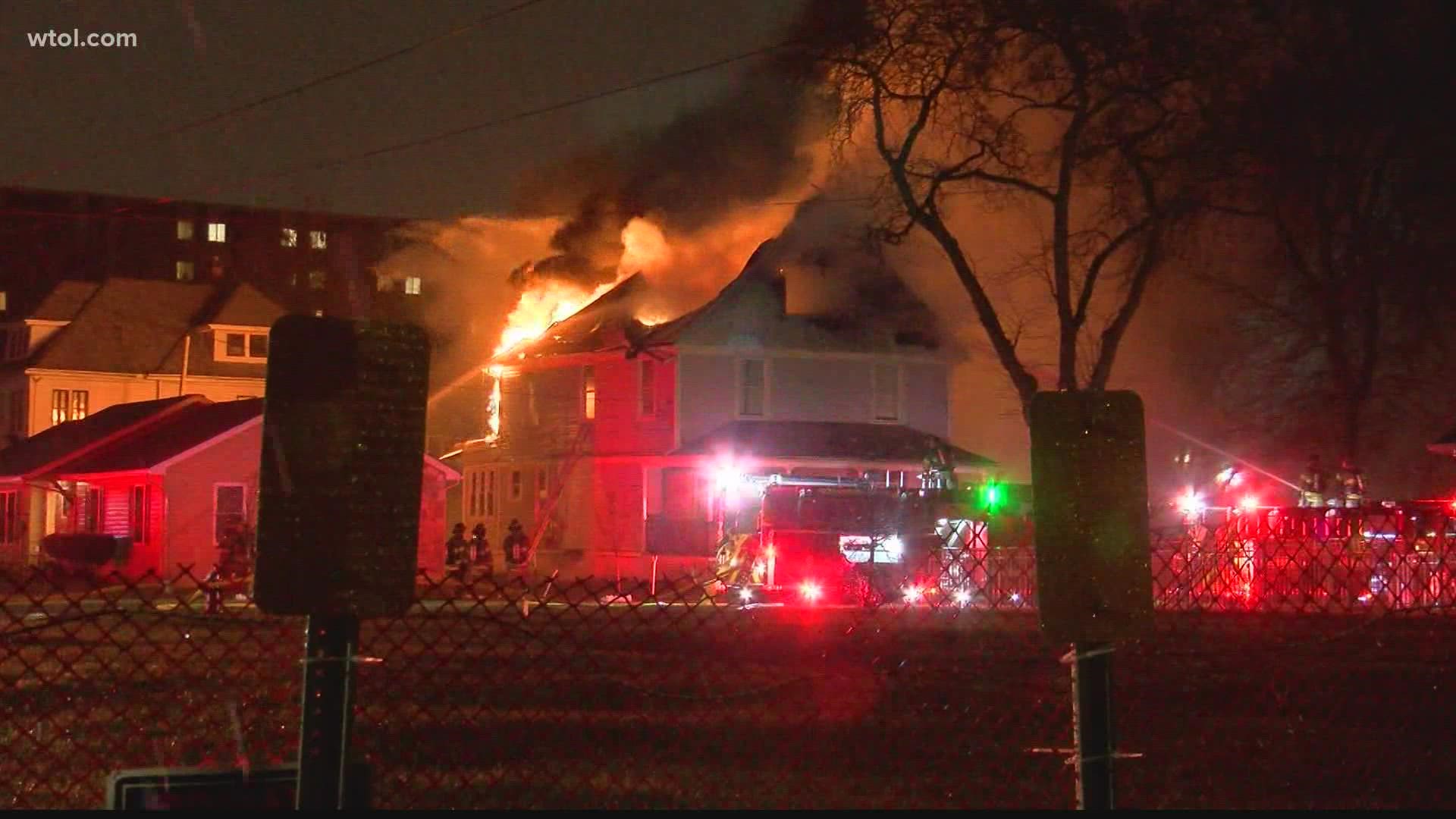 Home destroyed on Prescott by fire, crews forced out of the building by intense flames.