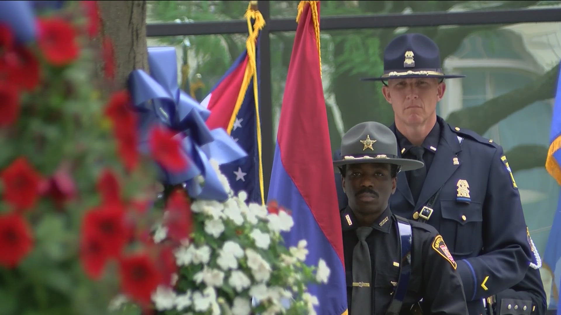 The names of fallen officers from 28 different agencies were read at the Toledo Police Department's memorial service Tuesday morning.
