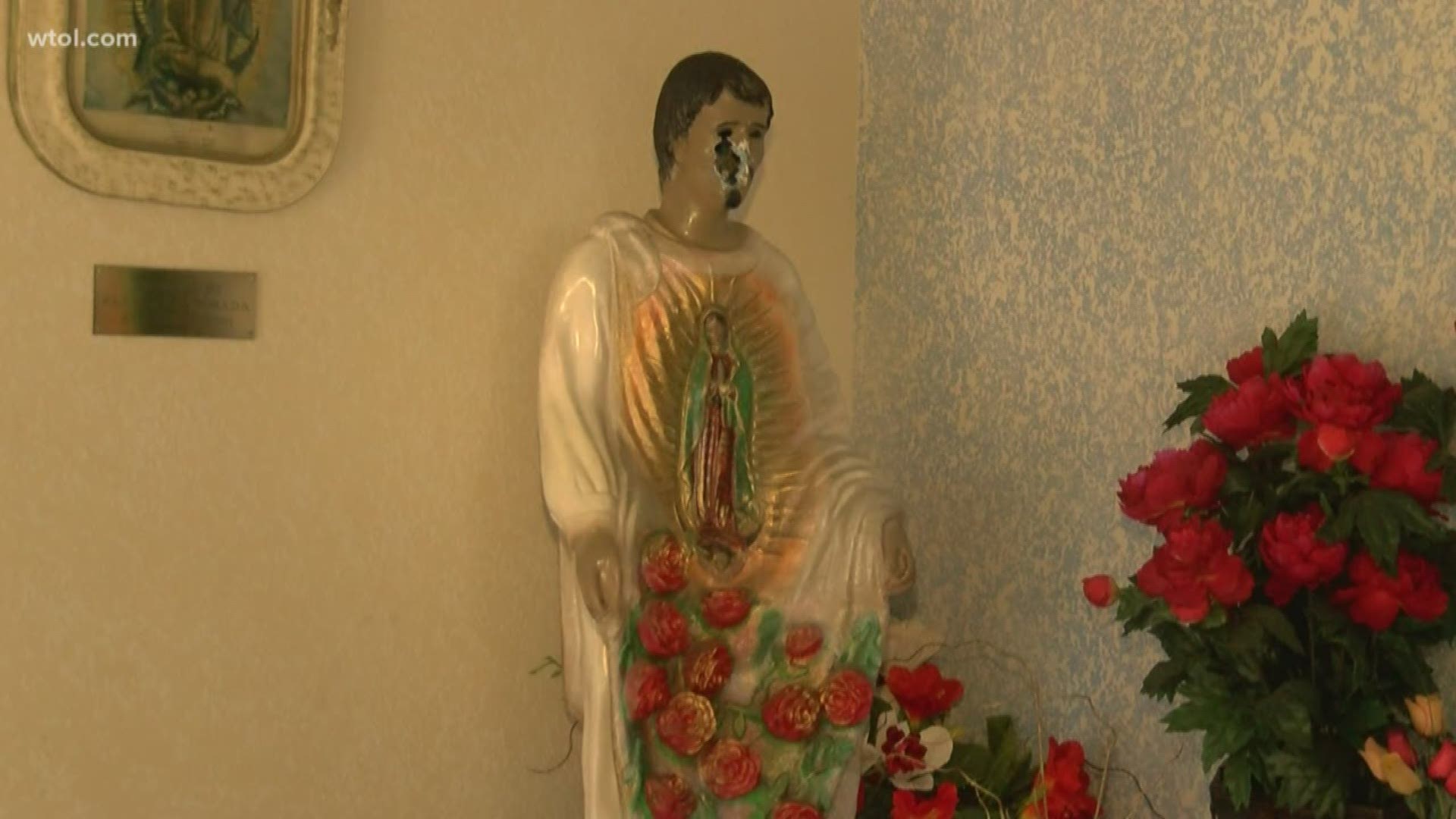 Two statues were defaced. Another statue was decapitated.