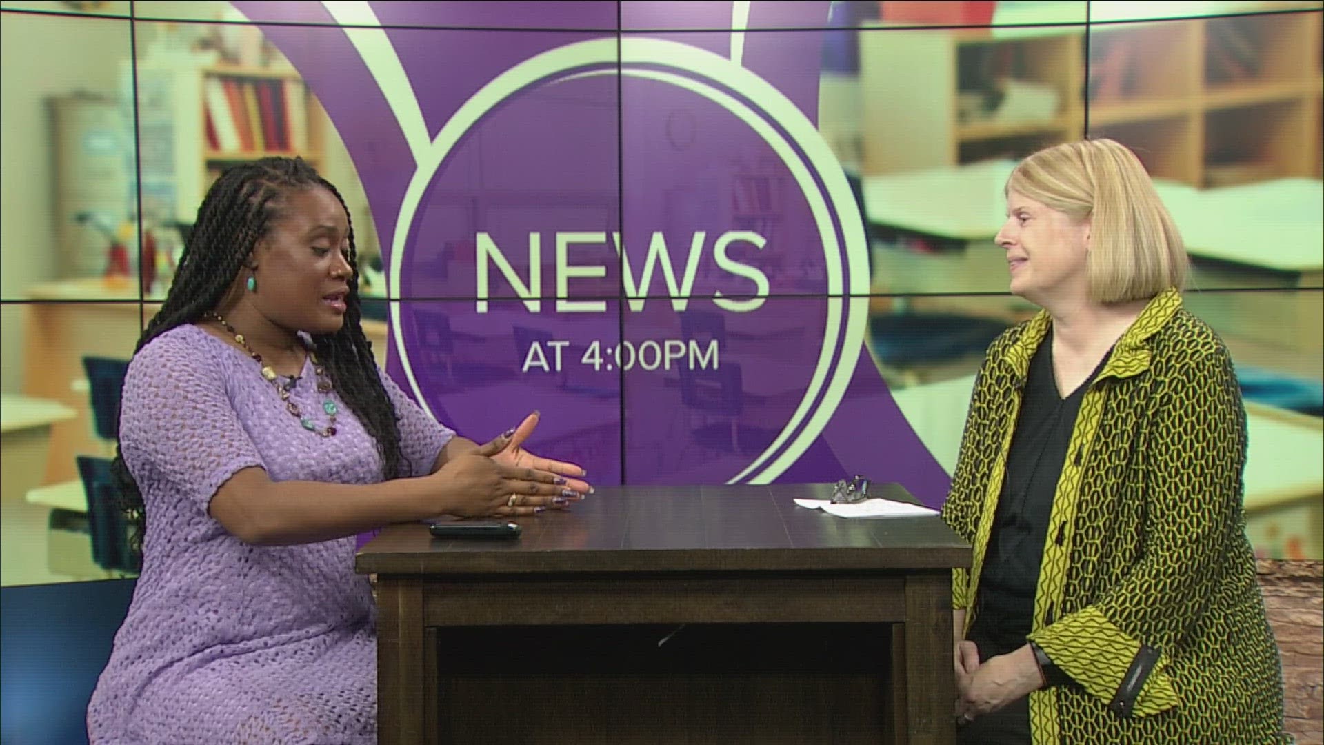 Nancy Eames talked with TaTiana Cash about the library's educator resource days Oct. 26 and Nov. 8. Teachers can learn about how to get the most out of the library.