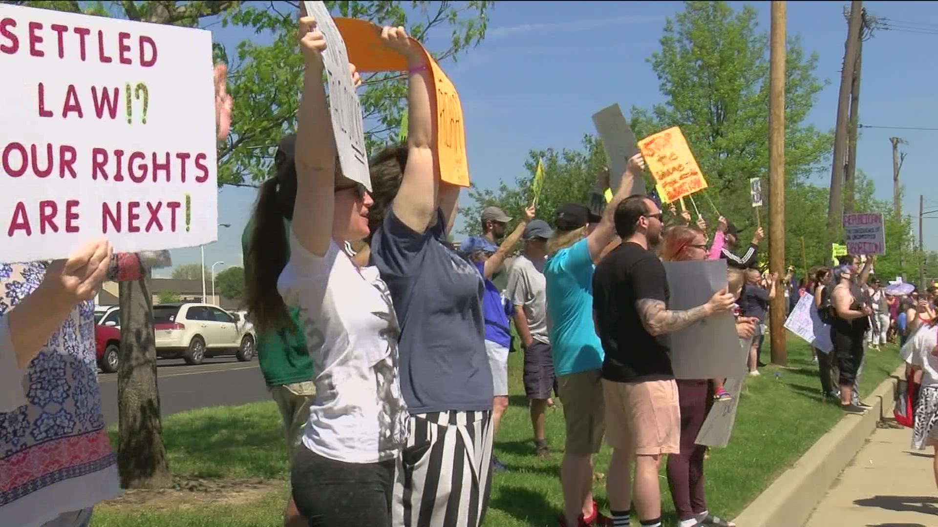 Protesters across the nation - and right in Toledo - voiced outrage Saturday over the possibility of the Supreme Court overturning women's right to an abortion.