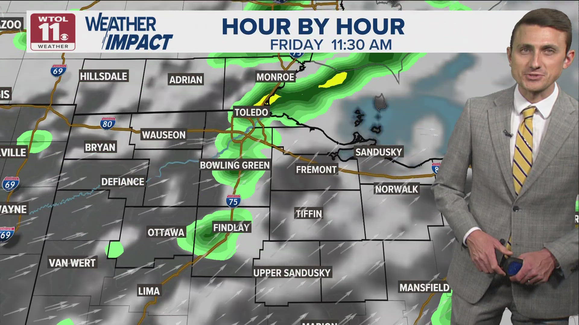 High temperatures will briefly climb to 70 degrees Friday afternoon ahead of a stronger cold front.