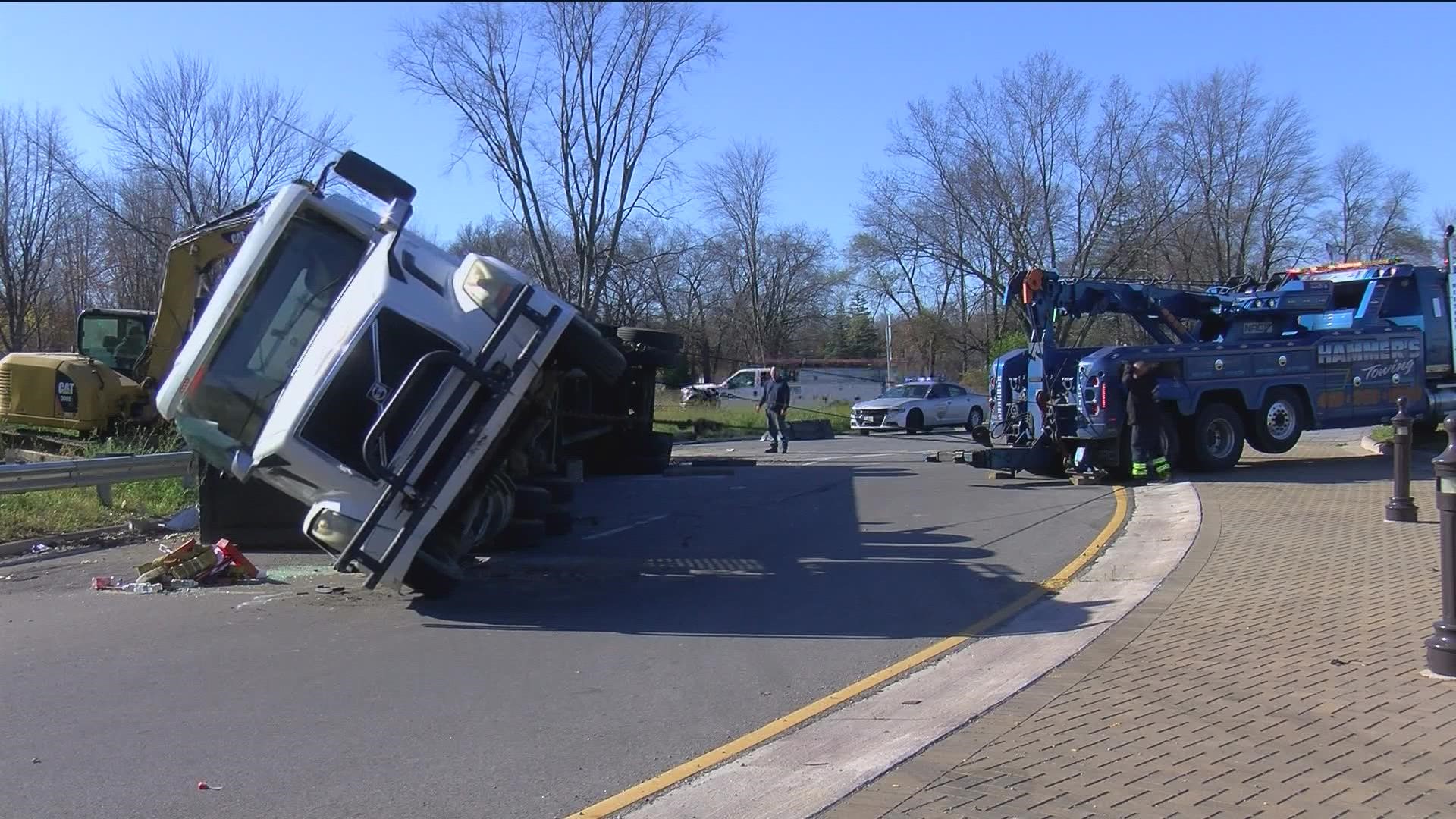 A small portion between the two roundabouts closed Monday morning.