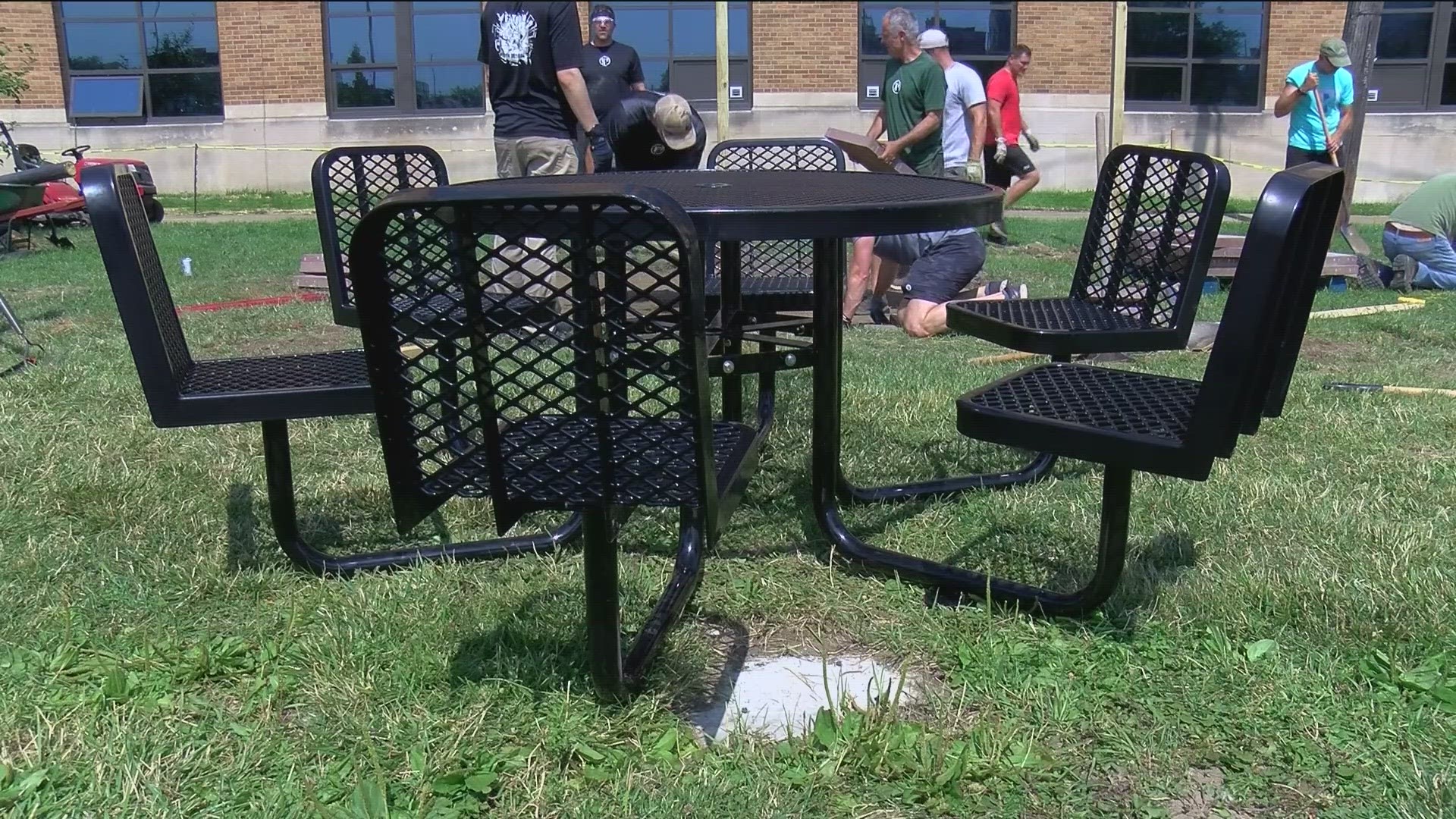 Multiple tables and sunshades will give guests of the mission a place to relax outdoors when the weather is nice.