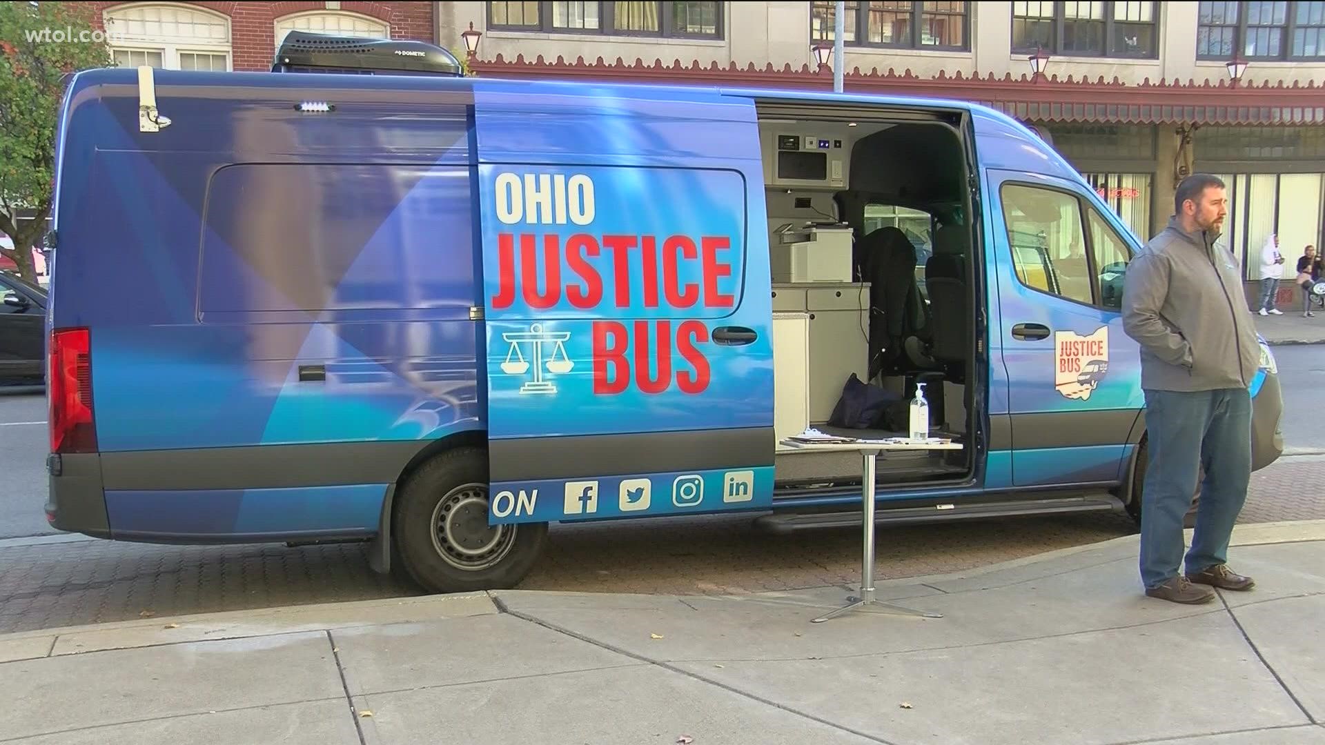 The Ohio Justice Bus will provide free legal advice involving domestic relations today at the Sanger branch of the Toledo Lucas County.