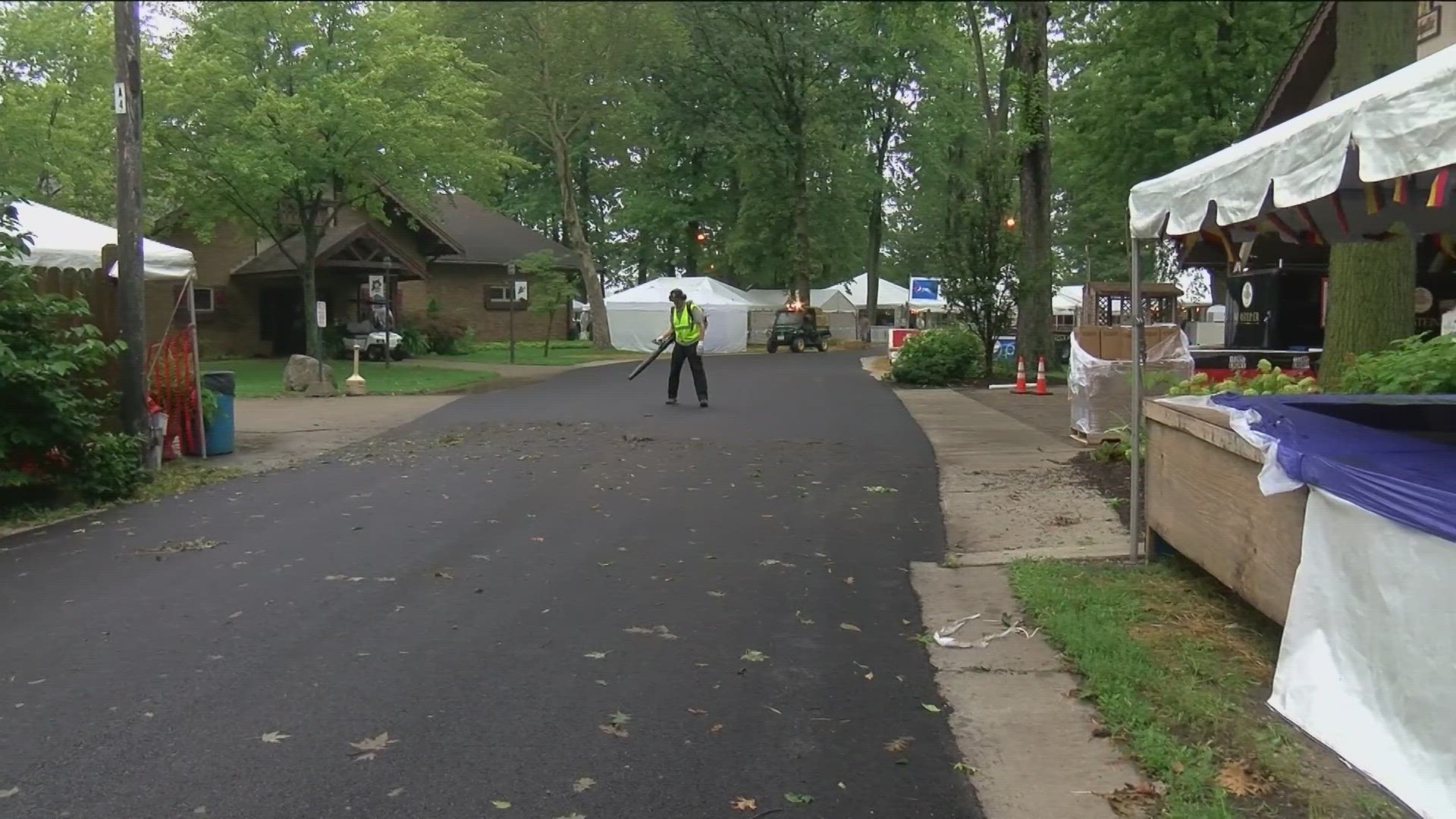 With two consecutive days of heavy rain, volunteers spent Friday morning drying out the festival grounds ahead of the three-day festival.