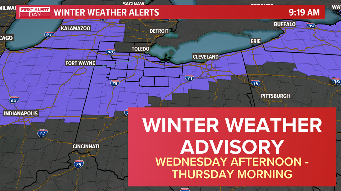 Winter weather advisory issued for Toledo area Wednesday