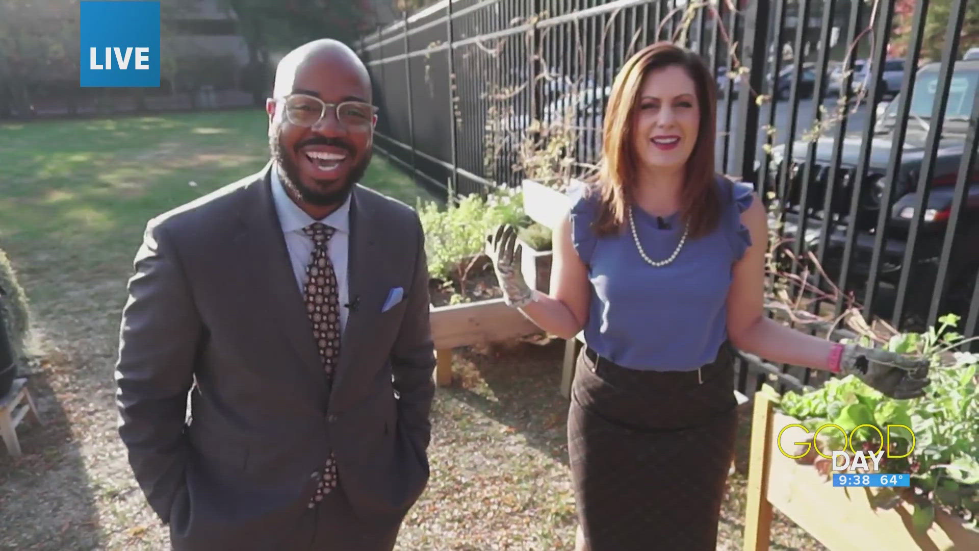 Amanda and Steven check in on the Good Day garden. 