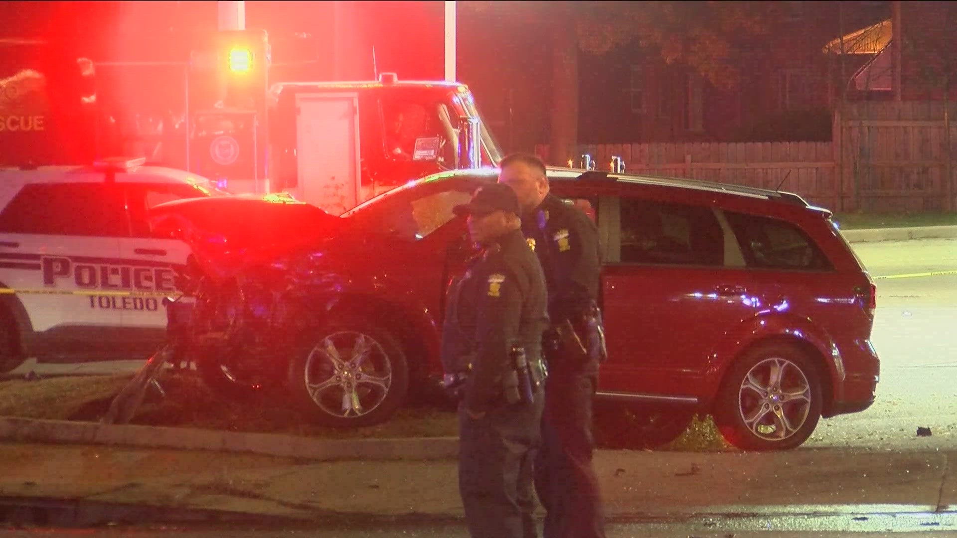 Four people were taken to the hospital after the crash at Monroe St. and Douglas Ave. Police say they were chasing a stolen vehicle.