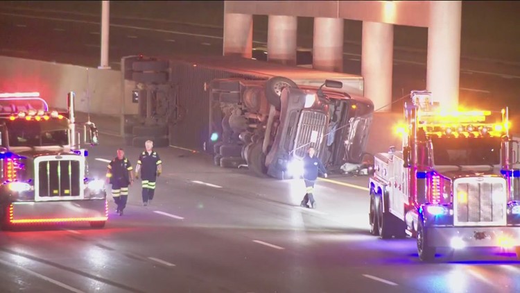 I-75 south back open after rollover semi crash early Tuesday, driver hospitalized