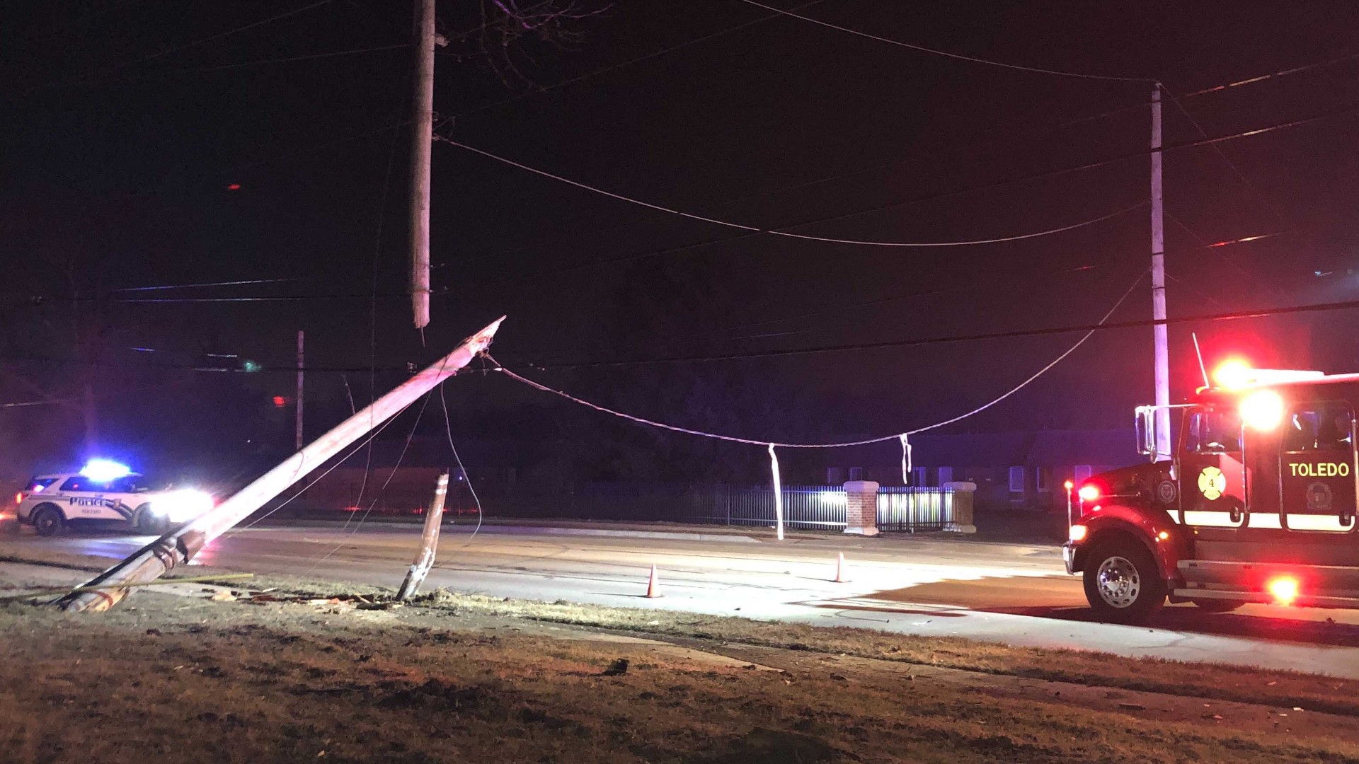 Utility pole broken in two as result of three car accident in south ...