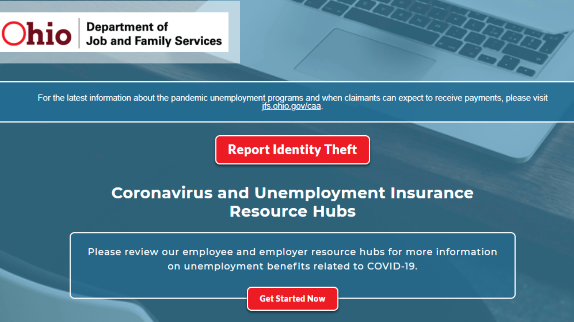 Fake Ohio Department of Job Family Services website alert