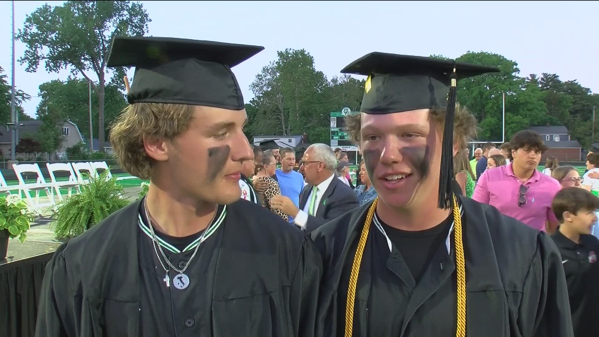 The Green Bears' game was at the same time as graduation. So the school put together a special ceremony following the team's 3-1 win.