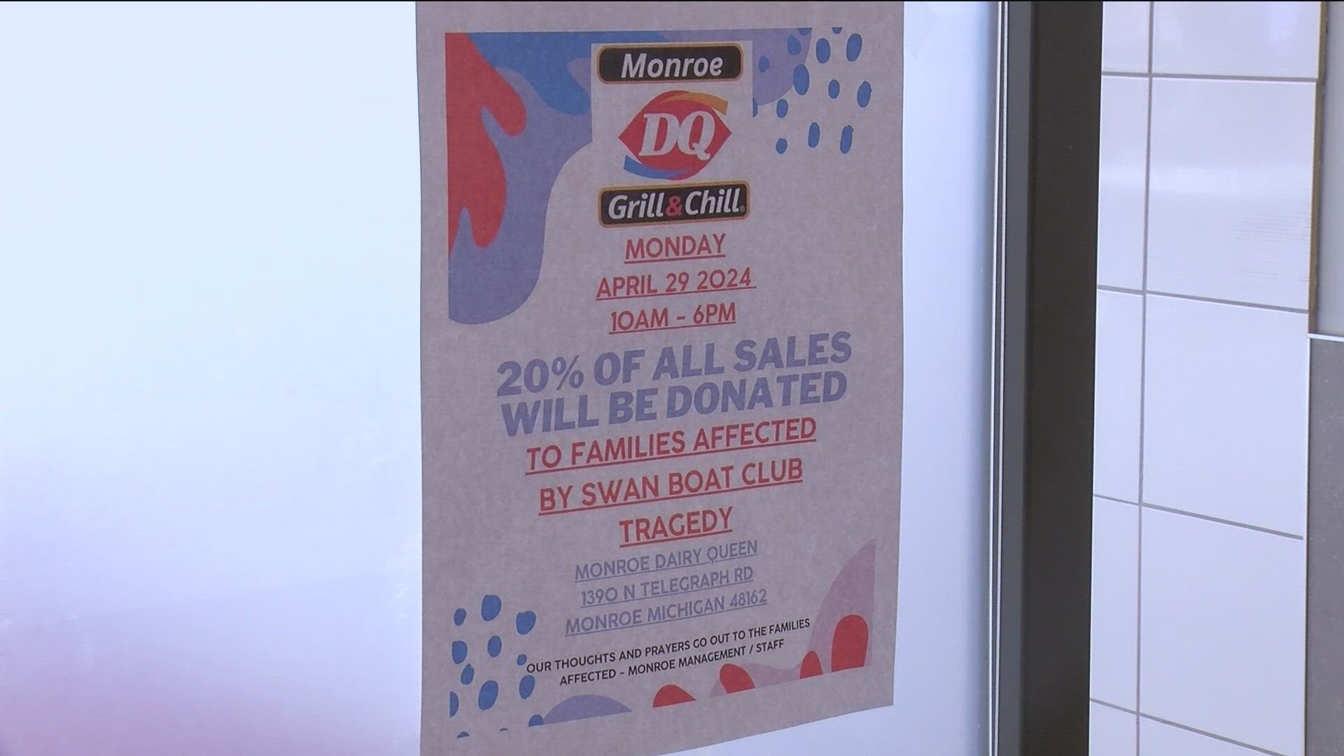 Dairy Queen donated 20% of its sales Monday that will go directly to those affected in the fatal crash at the Swan Boat Club.