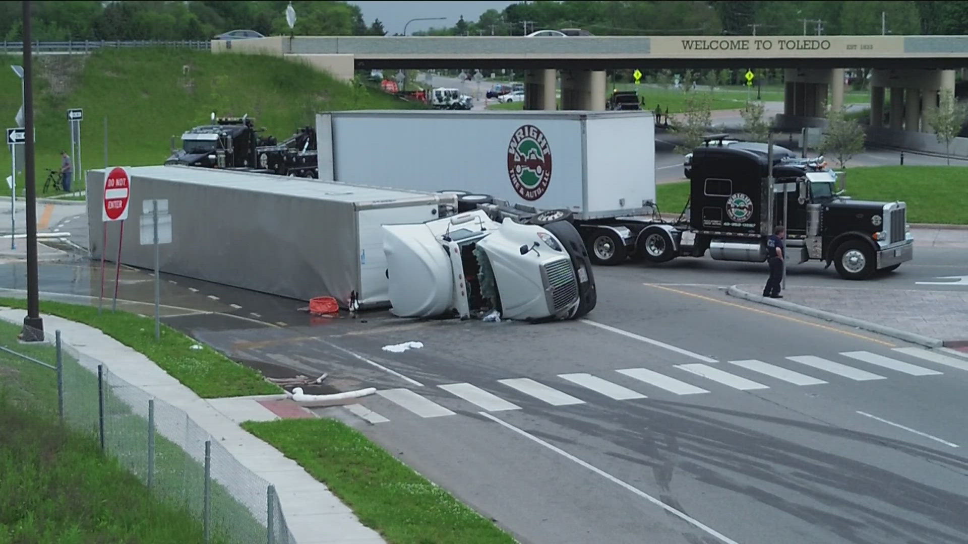 Ohio State Highway Patrol said the semitrailer spilled an oil substance into the roadway.