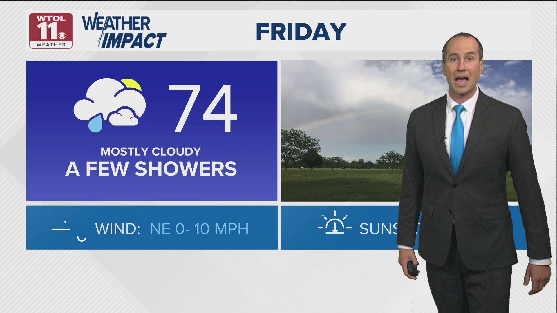Dry weather will return into the weekend on Saturday with mild and comfortable conditions, but storms are possible early Sunday.