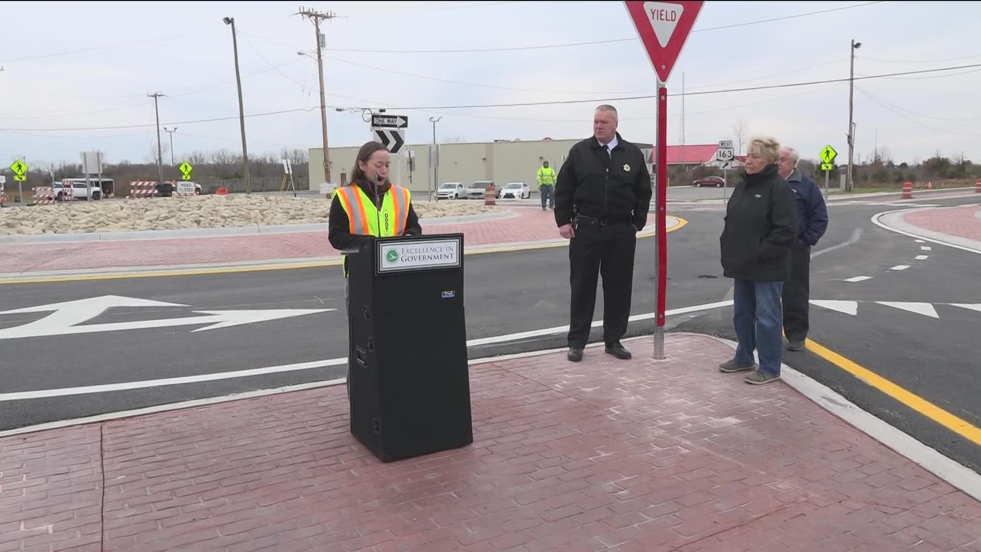 Traffic officials expect the roundabout to make the intersection of SR 163 and N. Shore Boulevard safer and more efficient.