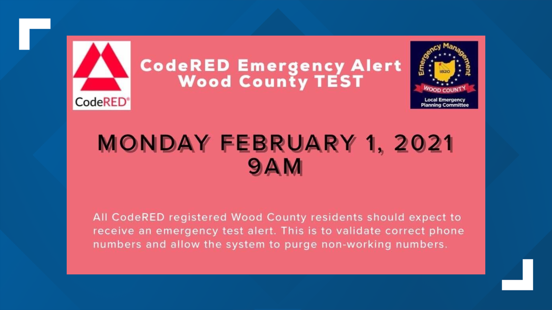 Wood County Sheriff testing emergency alert system Monday | wtol.com