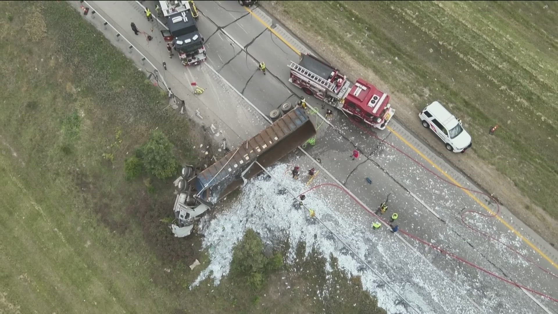 All lanes on I-475 west of the I-475/I-75 split near U.S. 25 reopened about four hours after the collision, a semi rollover crash, happened.