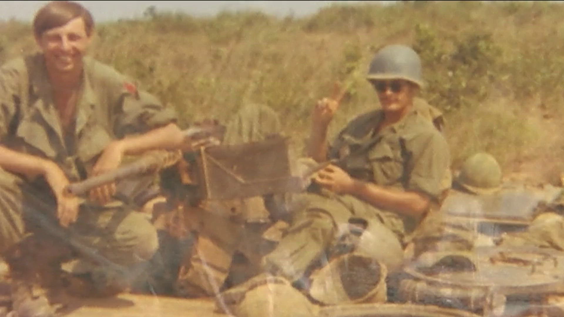 The two men were participants in Flag City Honor Flight. A conversation led them to realize their connection from their service during the Vietnam War.