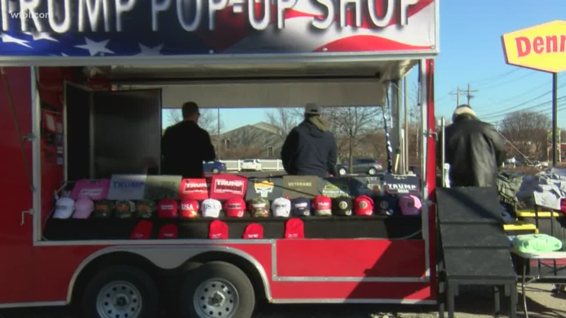 'Trump Pop-Up Shop' has arrived in Toledo. The business owner travels the nation ahead of the President's campaign rallies selling hats, shirts and buttons.
