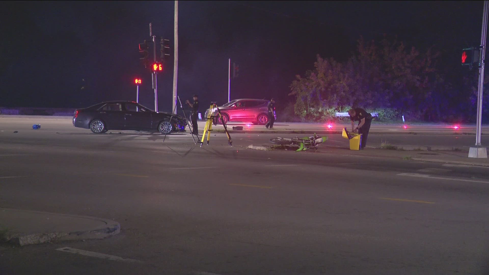 The rider is hospitalized with potentially life-threatening injuries, authorities at the scene told WTOL 11.