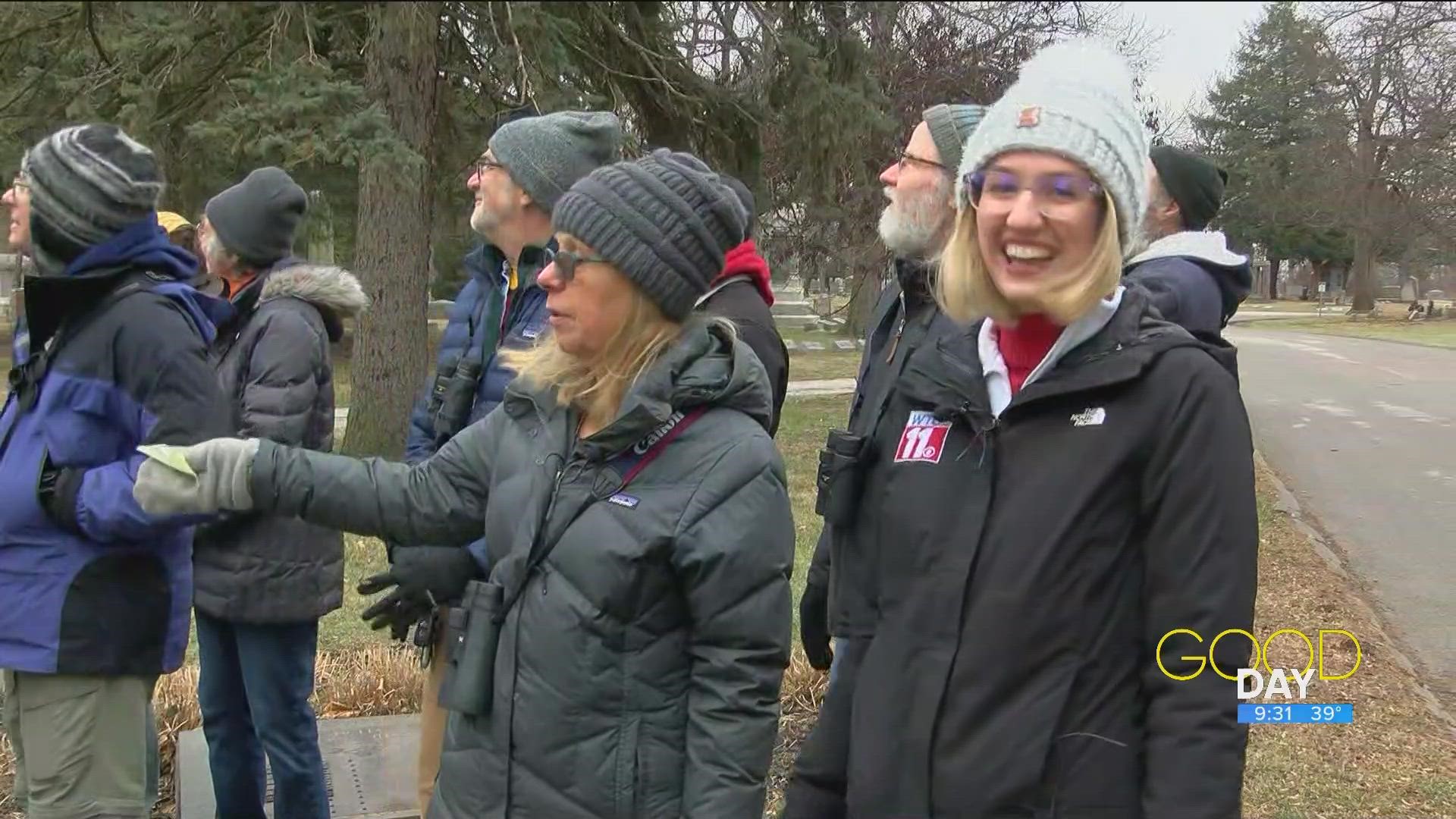 Diane Phillips visits Historic Woodlawn Cemetery to talk to a group that birdwatches every Friday from 9 a.m. to 10:30 a.m.