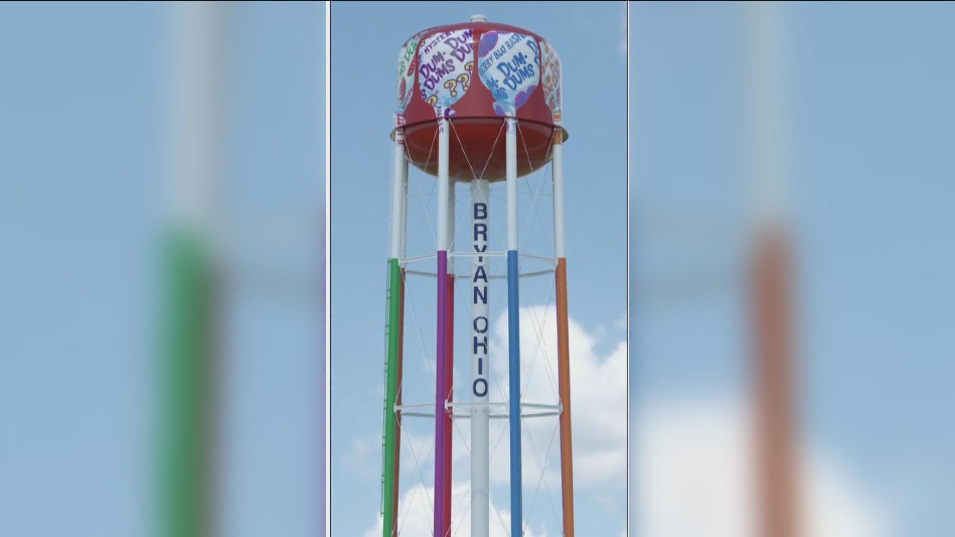 The existing water tower will be refurbished to look like sucker sticks.