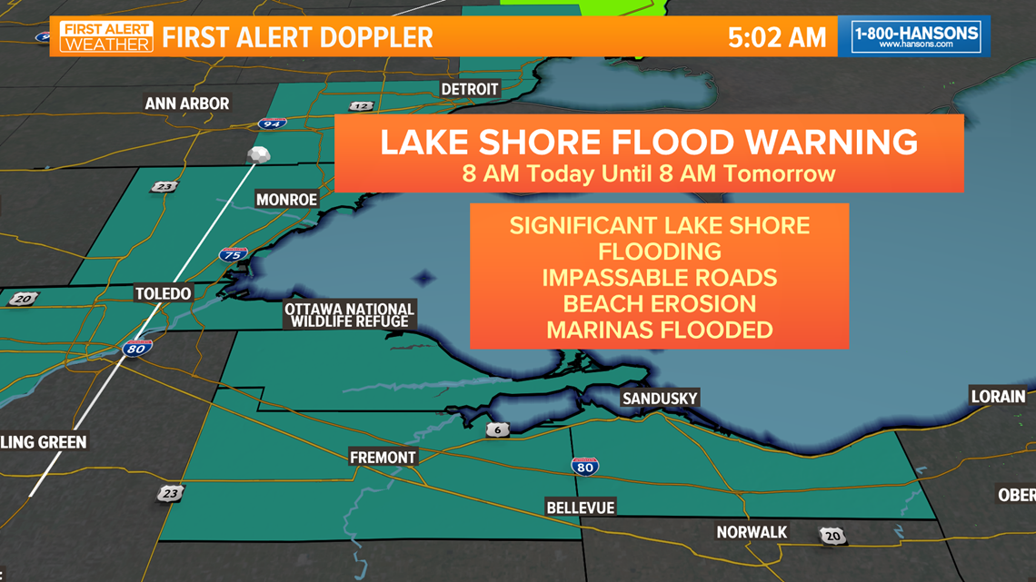 First Alert Forecast Lakeshore Flood Warning due to onshore winds