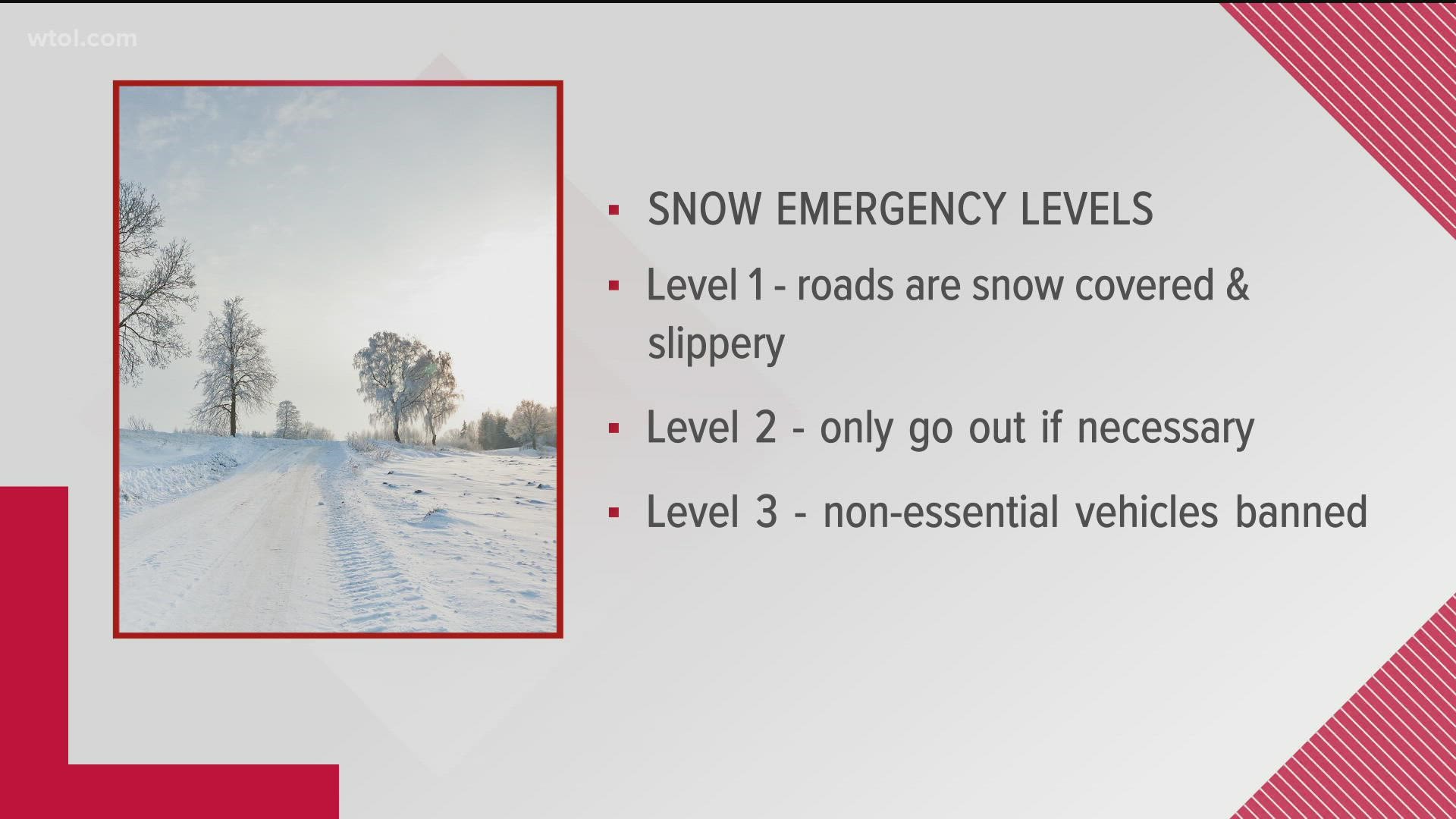 Snow emergency levels for NW Ohio at 5:12 p.m. February 2